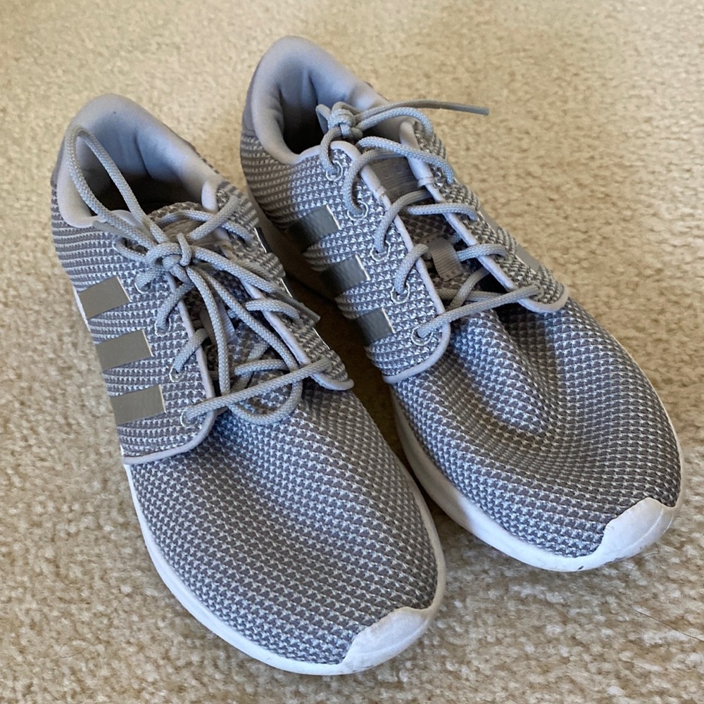 Grey and silver cloud foam adidas sneakers